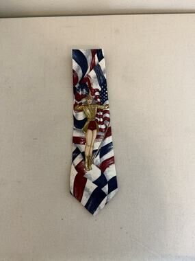 Cellini Collection Silk Patriotic Necktie w/Saluting Woman